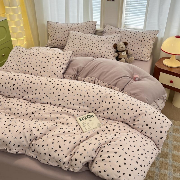 91家纺网 家纺一手货源 找家纺 新印象 2025新款有氧针织棉双层纱四件套豹纹