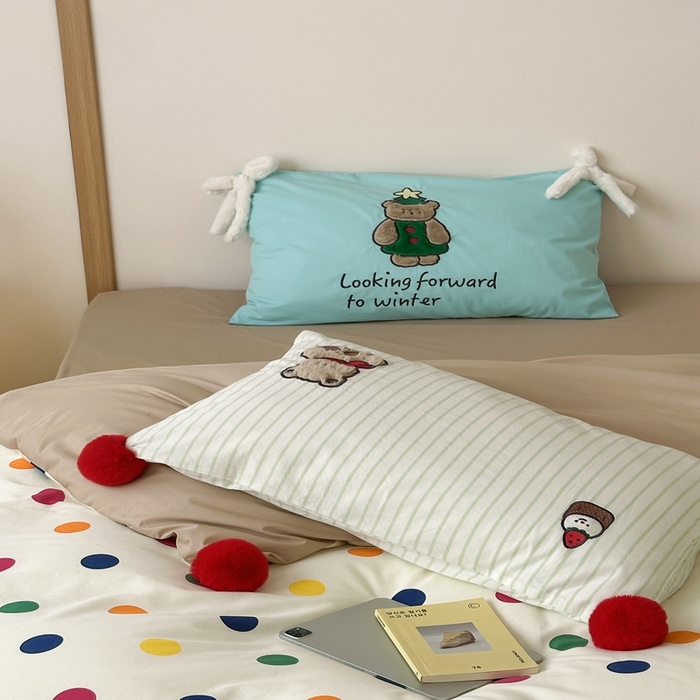 91家纺网 家纺一手货源 找家纺 桔子家纺 2025新款水洗棉蝴蝶结卡通系列 圣诞波点（棉）