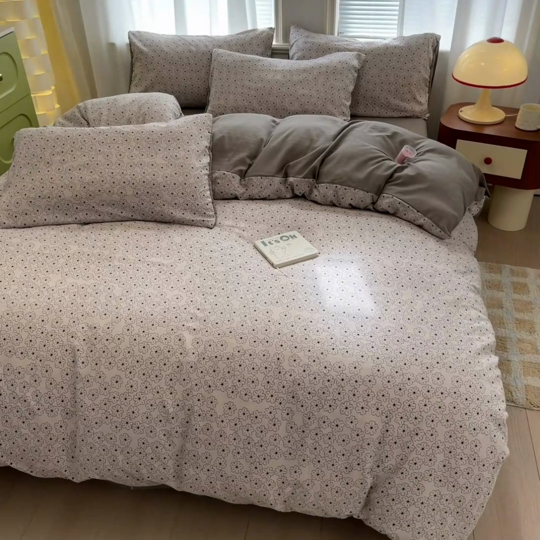 91家纺网 家纺一手货源 找家纺 新印象 2025新款有氧针织棉双层纱四件套梵花