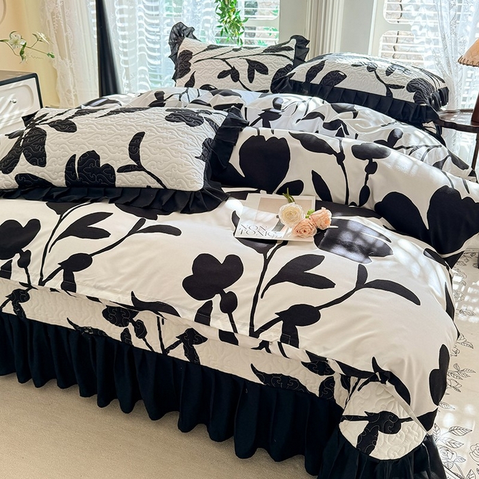 91家纺网 家纺一手货源 找家纺 金盛皇朝家纺 2025新款法式赫本风大花卉床盖四件套 并蒂同心