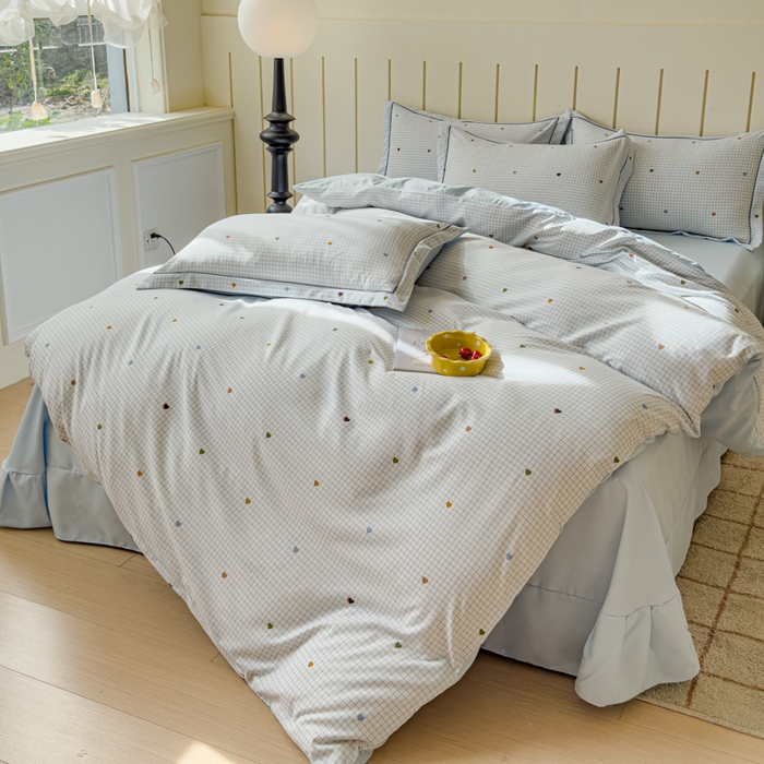 91家纺网 家纺一手货源 找家纺 可思家纺2025新款可思-简单款双层纱套件 心语蓝