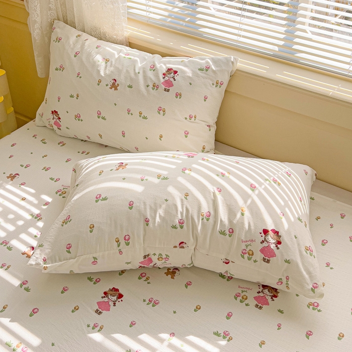 91家纺网 家纺一手货源 找家纺 纽缦家纺 2025新款云感提花双层纱韩版四件套 蜜糖之恋