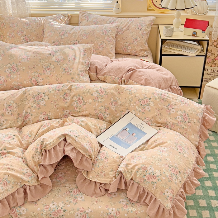 91家纺网 家纺一手货源 找家纺 纽缦家纺 2025新款云感提花双层纱韩版四件套 爱如星辰