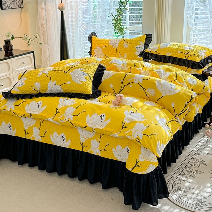 91家纺网 家纺一手货源 找家纺 金盛皇朝家纺 2025新款法式赫本风大花卉床盖四件套 金玉满堂