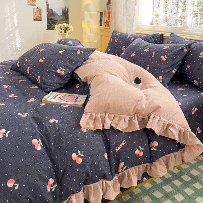 91家纺网 家纺一手货源 找家纺 纽缦家纺 2025新款云感提花双层纱韩版四件套 大吉大厘