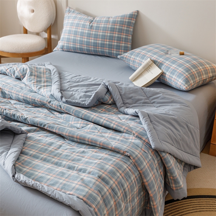 91家纺网 家纺一手货源 找家纺 恬思语家纺 2025新款全棉色织水洗棉棉花夏被  洛林 兰