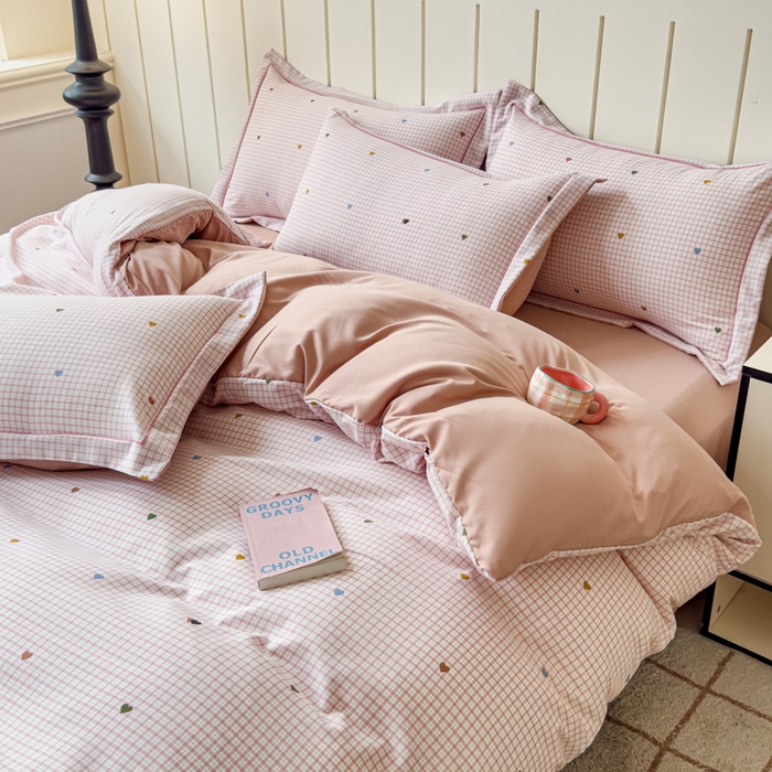 91家纺网 家纺一手货源 找家纺 可思家纺2025新款可思-简单款双层纱套件 心语粉