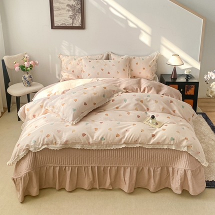 尚美 2025新款A类有氧13070全棉小白边花边床盖四件套 南瓜