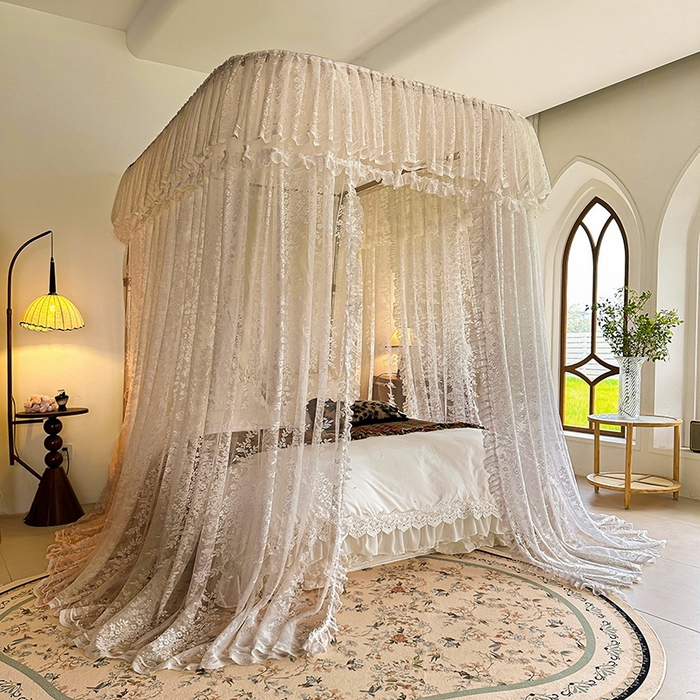 91家纺网 家纺一手货源 找家纺 都市缘蚊帐  2025新款303法式提花蕾丝蚊帐 303玫瑰庄园-奶油杏