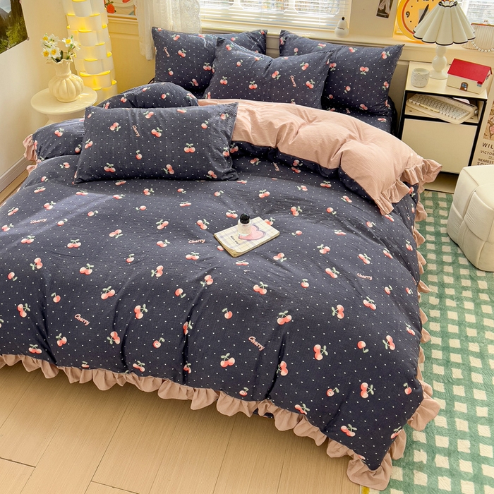 91家纺网 家纺一手货源 找家纺 纽缦家纺 2025新款云感提花双层纱韩版四件套 大吉大厘