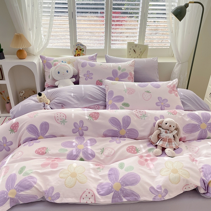 91家纺网 家纺一手货源 找家纺 丫丫家纺   2025全棉13070单被套印花小清新卡通碎花纯棉单品被套枕套（有预缩售后无忧 免费提供买家秀） 泫雅紫