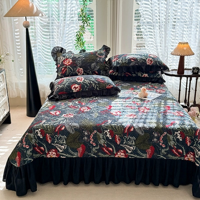 91家纺网 家纺一手货源 找家纺 金盛皇朝家纺 2025新款法式赫本风大花卉床盖四件套 凤鸣朝阳