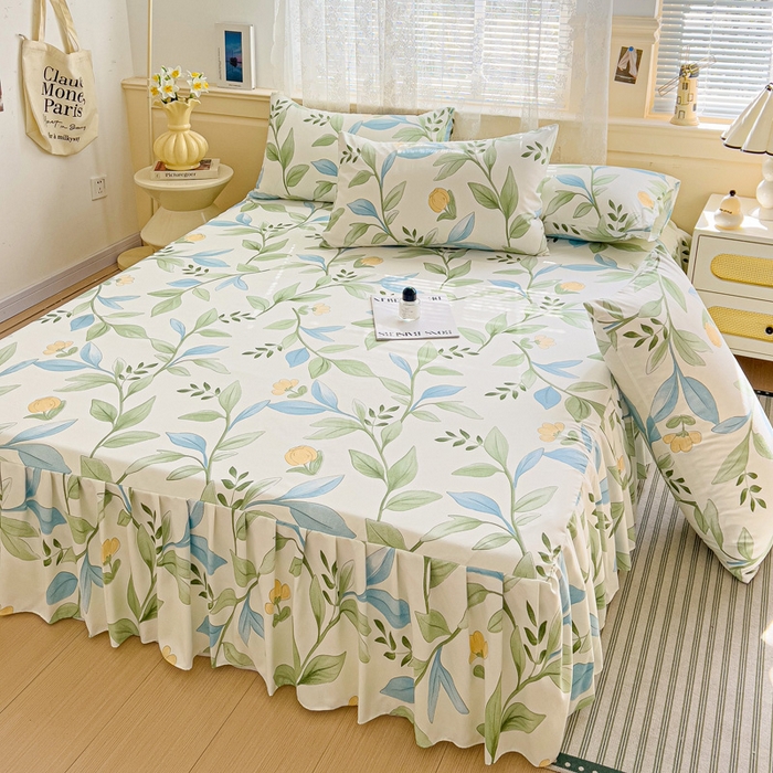 91家纺网 家纺一手货源 找家纺 极梦家纺（支持定制）  2025新款春秋130克加厚植物羊绒磨毛印花单床裙三件套 鹊桥花卉