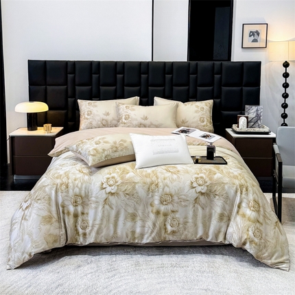 91家纺网 家纺一手货源 找家纺 优贝家纺 2025新款百分百莱赛尔天丝数码印花天丝四件套 花岛迷你