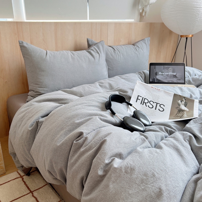 91家纺网 家纺一手货源 找家纺 雅居纺家纺 2025全棉色织水洗棉四件套 千鸟格灰