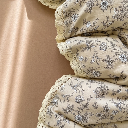 91家纺网 家纺一手货源 找家纺 （总）一比一家纺 2025新款韩版镂空花边针织双层纱四件套