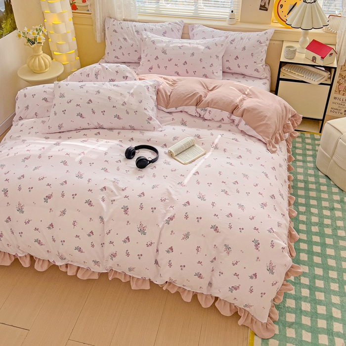 91家纺网 家纺一手货源 找家纺 纽缦家纺 2025新款云感提花双层纱韩版四件套 葡萄七分甜