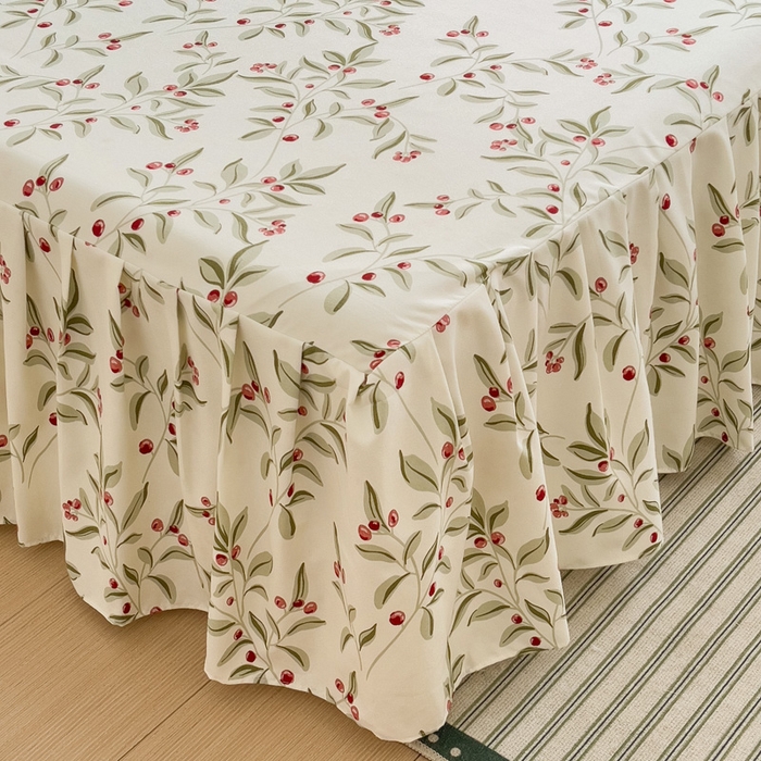 91家纺网 家纺一手货源 找家纺 极梦家纺（支持定制）  2025新款春秋130克加厚植物羊绒磨毛印花单床裙三件套 相思红果