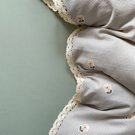 91家纺网 家纺一手货源 找家纺 （总）一比一家纺 2025新款韩版镂空花边针织双层纱四件套