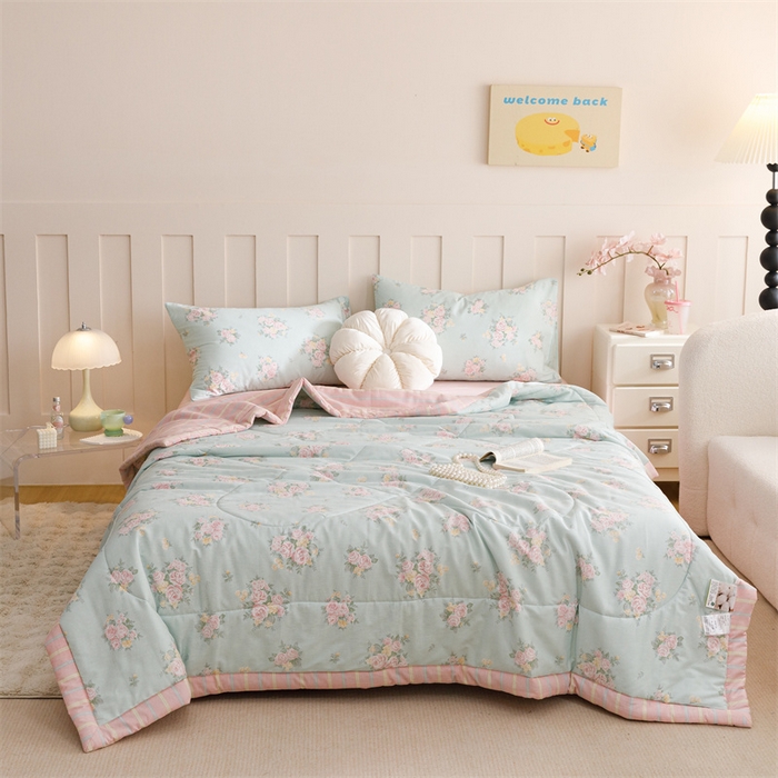 91家纺网 家纺一手货源 找家纺 恬思语家纺 2025新款全棉印花棉花夏被夏枝花语