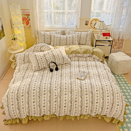 91家纺网 家纺一手货源 找家纺 （总）纽缦家纺 2025新款云感提花双层纱韩版四件套