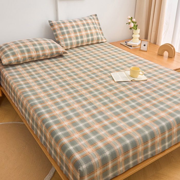 91家纺网 家纺一手货源 找家纺 棉乐町家居  2025新款原棉粗布床笠 摩卡格