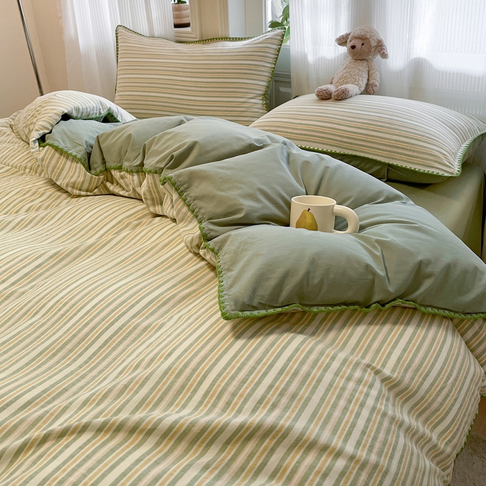 91家纺网 家纺一手货源 找家纺 蓝邻家纺 2025年新款全棉水洗棉贝壳边四件套系列 柒夏