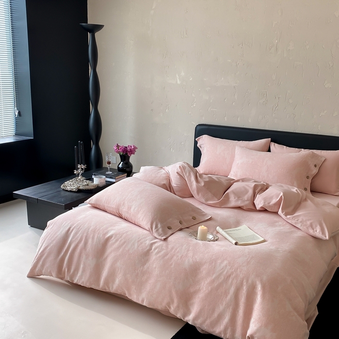 91家纺网 家纺一手货源 找家纺 旷野 2025新款全棉色织提花四件套 雾凇-粉