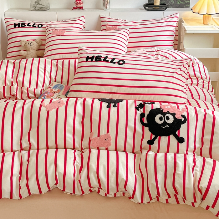 91家纺网 家纺一手货源 找家纺 寐居家纺 2025新款全棉13070毛巾绣四件套 HELLO猫