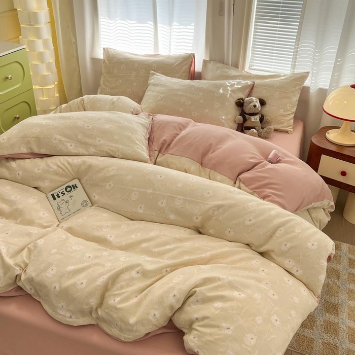 91家纺网 家纺一手货源 找家纺 新印象 2025新款有氧针织棉双层纱四件套初晴