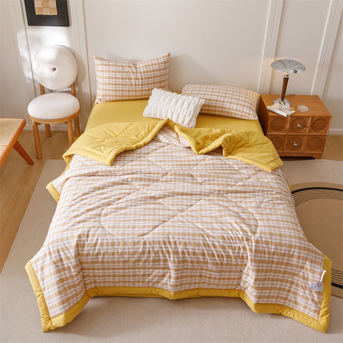 91家纺网 家纺一手货源 找家纺 恬思语家纺 2025新款全棉色织水洗棉棉花夏被  棉芷 黄