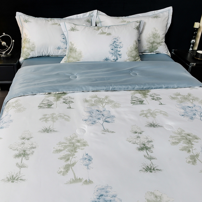 91家纺网 家纺一手货源 找家纺 千嘻汇2025新款水洗天丝真丝夏被四件套夏凉被空调被 发财树兰