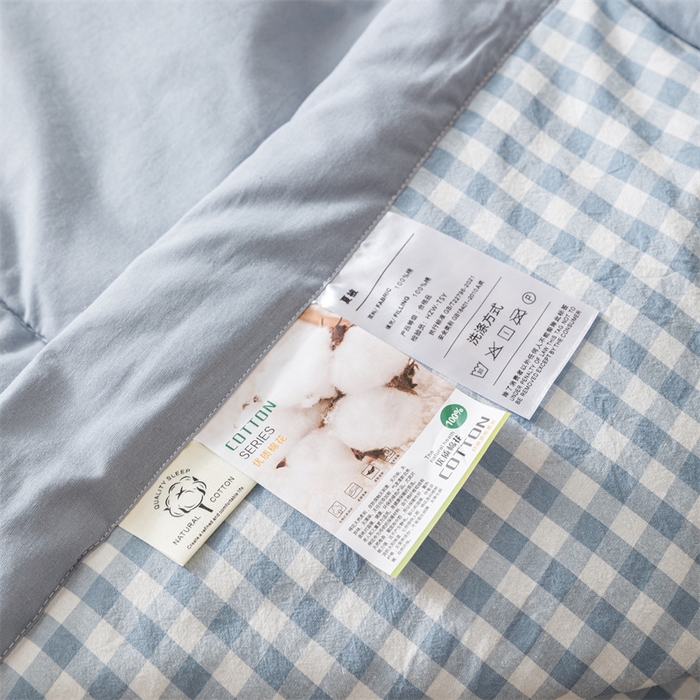 91家纺网 家纺一手货源 找家纺 恬思语家纺 2025新款全棉色织水洗棉棉花夏被  浅兰小格