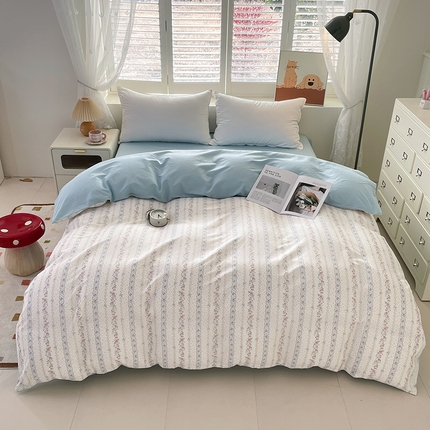 丫丫家纺   2025全棉13070单被套印花小清新卡通碎花纯棉单品被套枕套（有预缩售后无忧 免费提供买家秀） 水苏花条纹