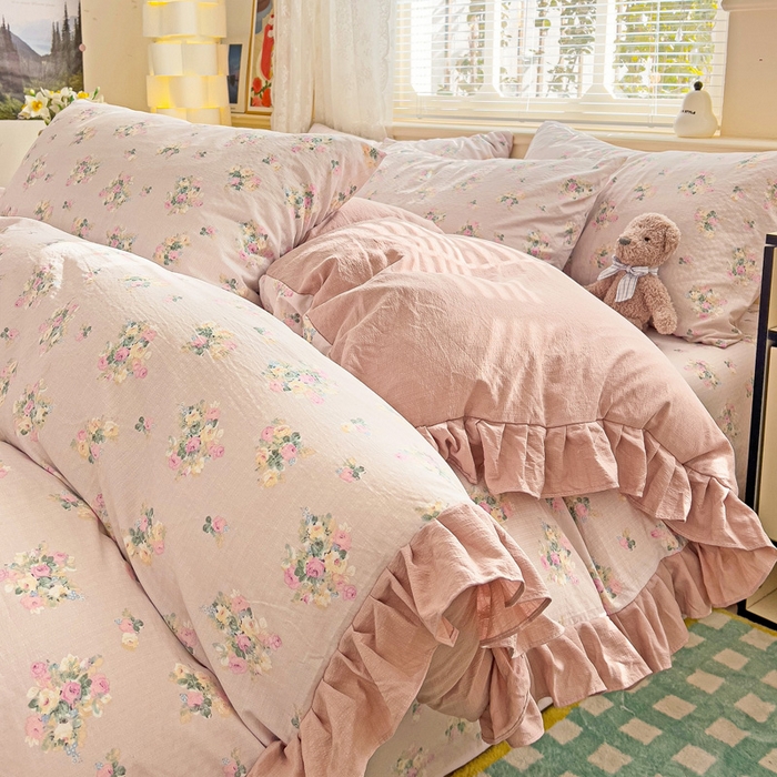 91家纺网 家纺一手货源 找家纺 纽缦家纺 2025新款云感提花双层纱韩版四件套 暗恋