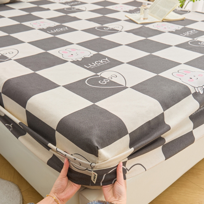 91家纺网 家纺一手货源 找家纺 棉乐町家居  2025新款原棉粗布床笠 lucky兔