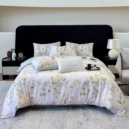 91家纺网 家纺一手货源 找家纺 优贝家纺 2025新款百分百莱赛尔天丝数码印花天丝四件套 花开富贵