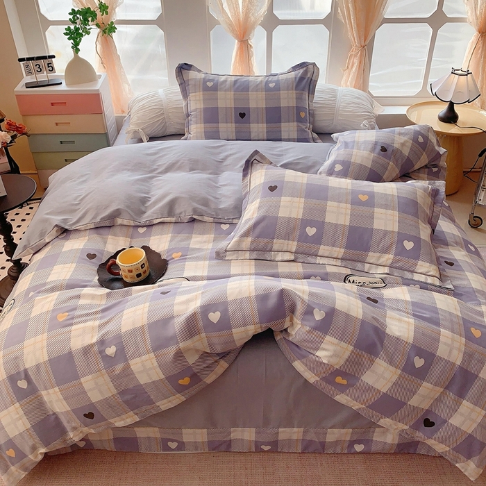 91家纺网 家纺一手货源 找家纺 奈萝家纺2025新款全棉 小号三件套 标准四件套 爱心蓝格