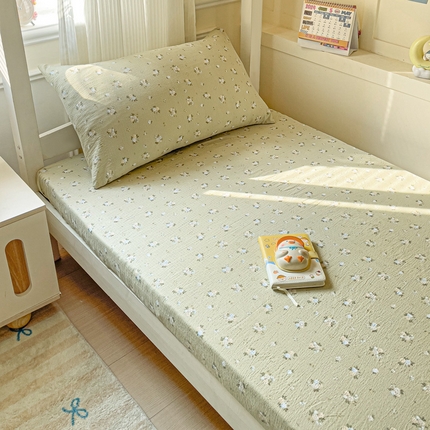 纽缦家纺 2025新款云感提花双层纱学生床笠 落日暮年绿