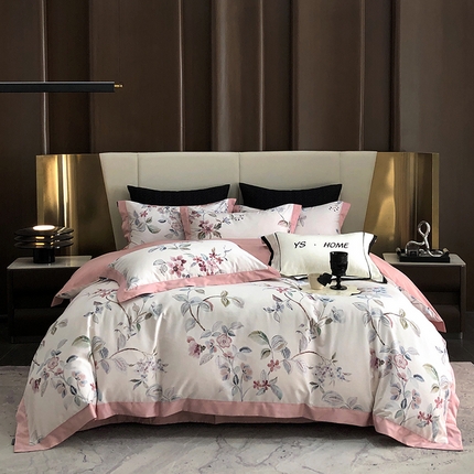 薏思家纺 2025新款100支长绒棉数码印花飞边款四件套 醉美人-豆沙