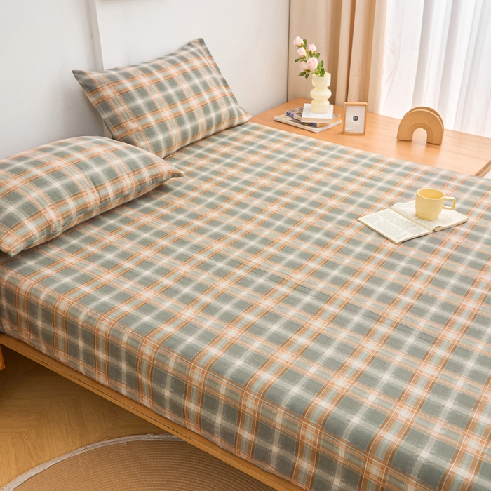 91家纺网 家纺一手货源 找家纺 棉乐町家居  2025新款原棉粗布床笠 摩卡格