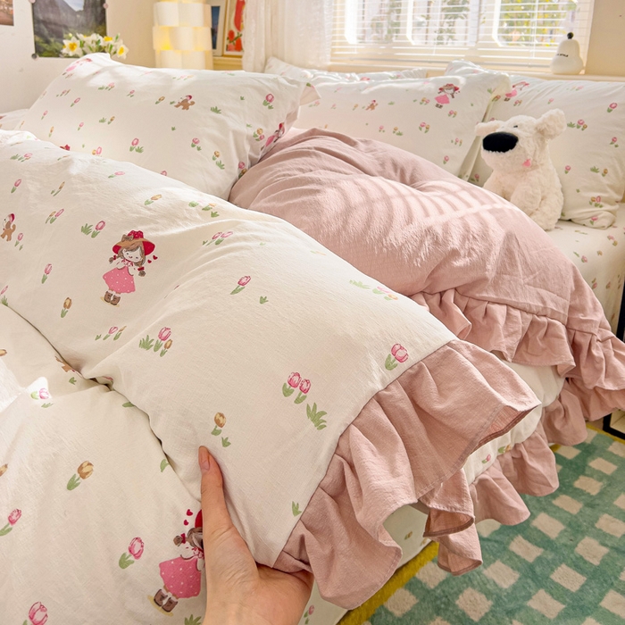 91家纺网 家纺一手货源 找家纺 纽缦家纺 2025新款云感提花双层纱韩版四件套 蜜糖之恋