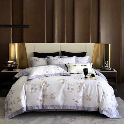 薏思家纺 2025新款100支长绒棉数码印花飞边款四件套 南枝