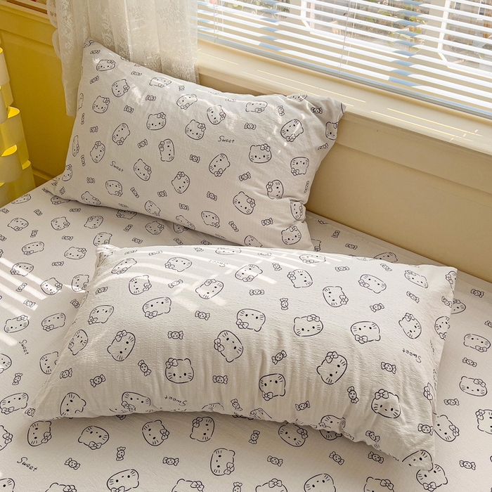 91家纺网 家纺一手货源 找家纺 纽缦家纺 2025新款云感提花双层纱韩版四件套 猫咪恋人