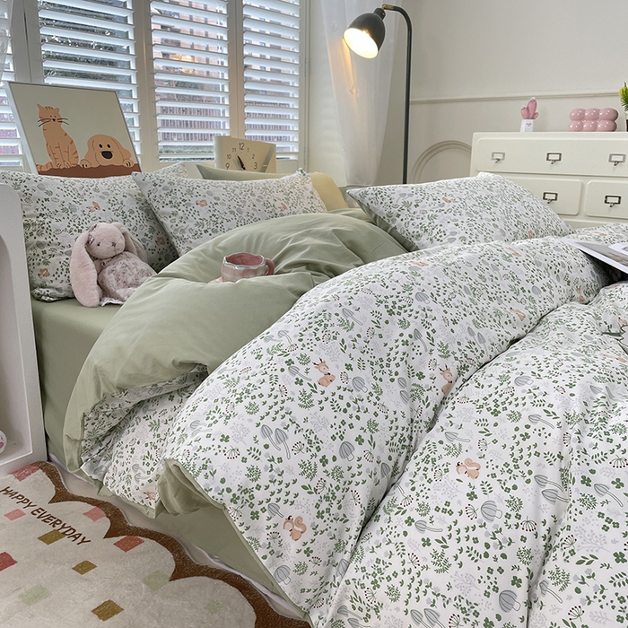 91家纺网 家纺一手货源 找家纺 丫丫家纺   2025全棉13070单被套印花小清新卡通碎花纯棉单品被套枕套（有预缩售后无忧 免费提供买家秀） 松鼠小鹿