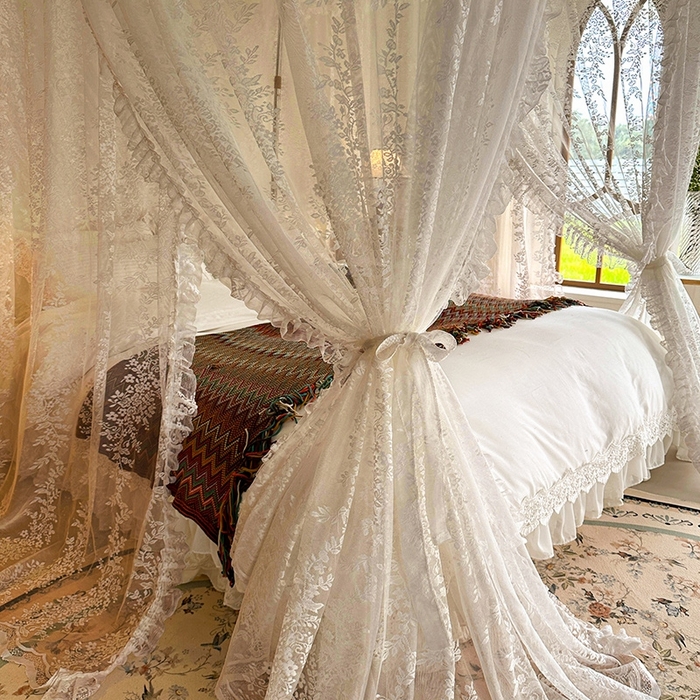 91家纺网 家纺一手货源 找家纺 都市缘蚊帐  2025新款303法式提花蕾丝蚊帐 303玫瑰庄园-奶油杏