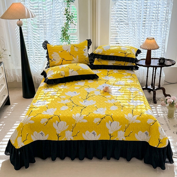 91家纺网 家纺一手货源 找家纺 金盛皇朝家纺 2025新款法式赫本风大花卉床盖四件套 金玉满堂