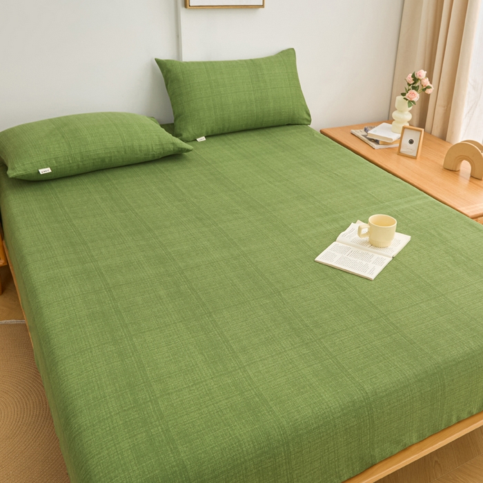 91家纺网 家纺一手货源 找家纺 棉乐町家居  2025新款原棉粗布床笠 嫩緑