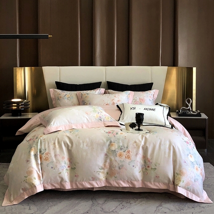 薏思家纺 2025新款100支长绒棉数码印花飞边款四件套 拉菲尔