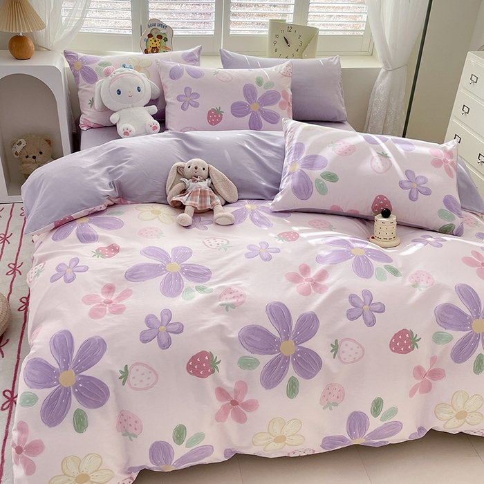 91家纺网 家纺一手货源 找家纺 丫丫家纺   2025全棉13070单被套印花小清新卡通碎花纯棉单品被套枕套（有预缩售后无忧 免费提供买家秀） 泫雅紫